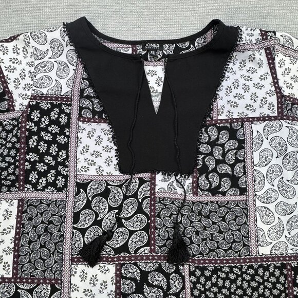 Jones New York Womens 3X Multicolor Paisley Patchwork Tunic Blouse Short Sleeve - Picture 5 of 14